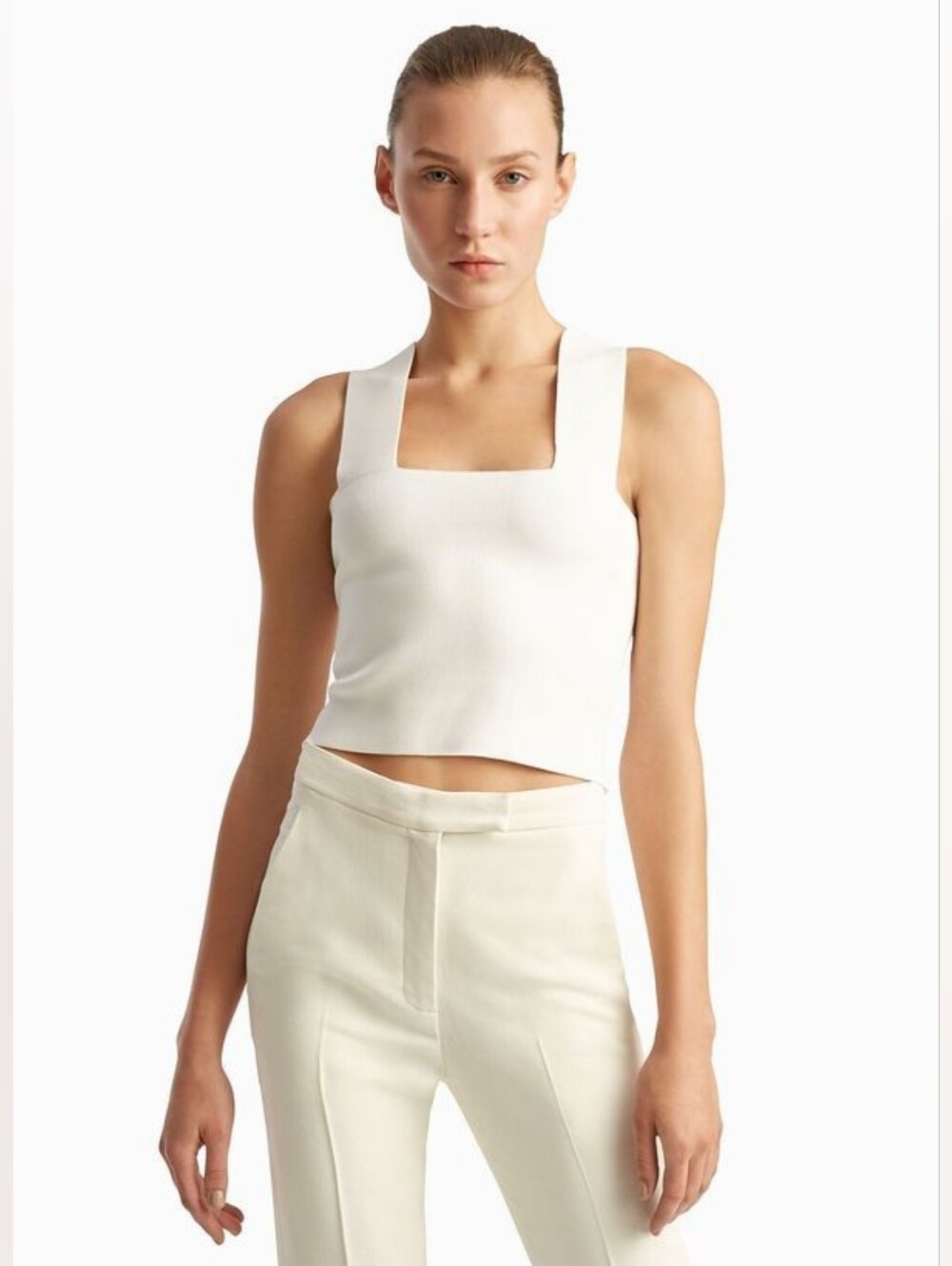 A.L.C. Lia Stretch Heavy Knit Sleeveless Short Crop Top Ivory Size L Org $191